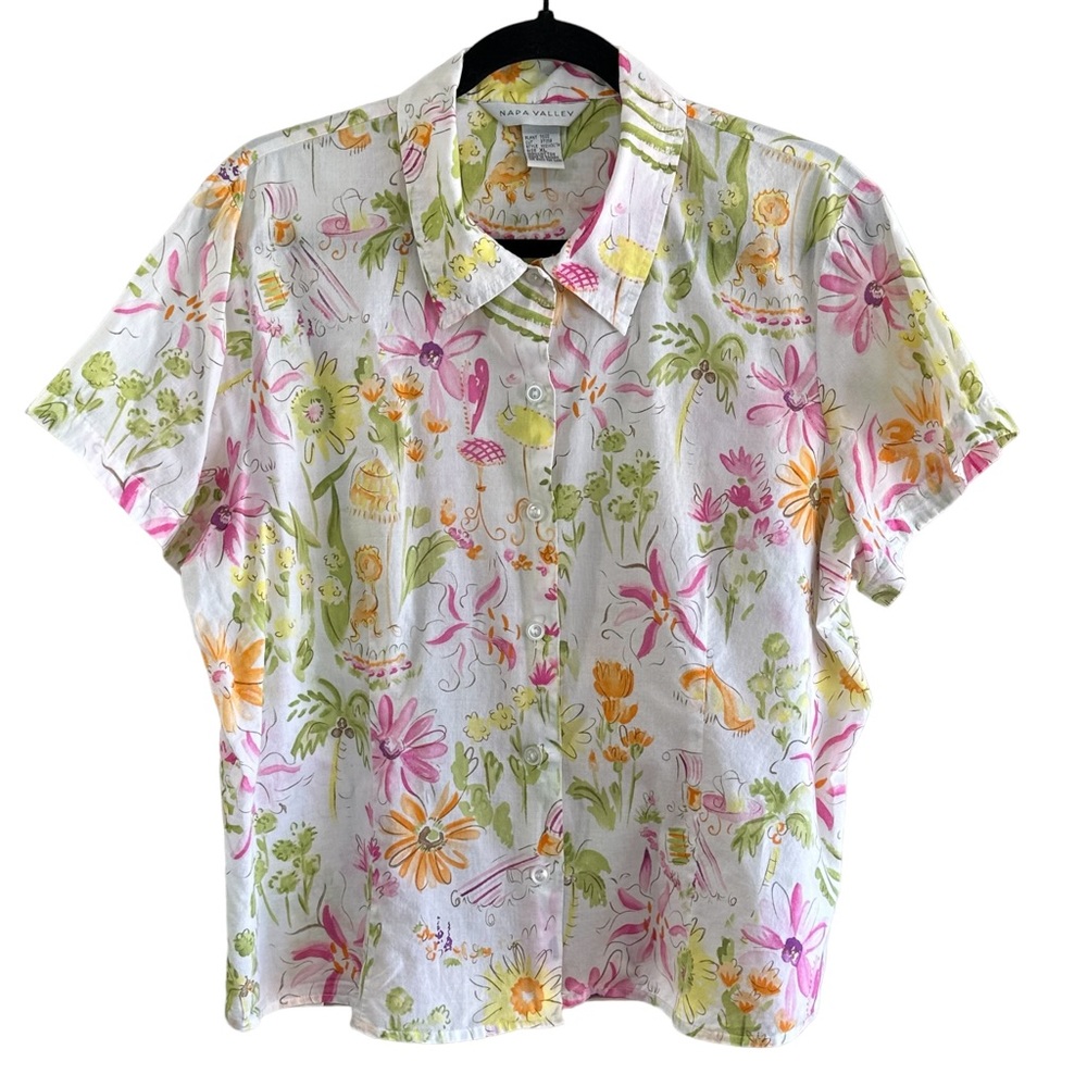 Napa Valley Button Down Cotton Lightweight White & Pastel Colored Shirt‎ Size XL